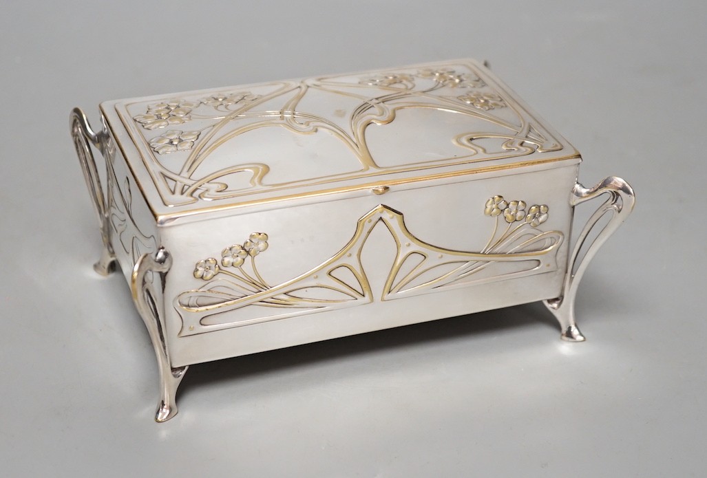 A WMF Jugendstil casket on scroll feet - 17cm wide